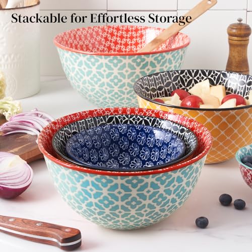 DOWAN Mixing Bowls, Ceramic Mixing Bowls for Kitchen, Colorful Vibrant Nesting Bowls for Cooking, Baking, Prepping, Serving, Salad, Housewarming Gift, Microwave Dishwasher Safe, 3.7/2/1 Qt, Set of 3 - My Kitchen Products