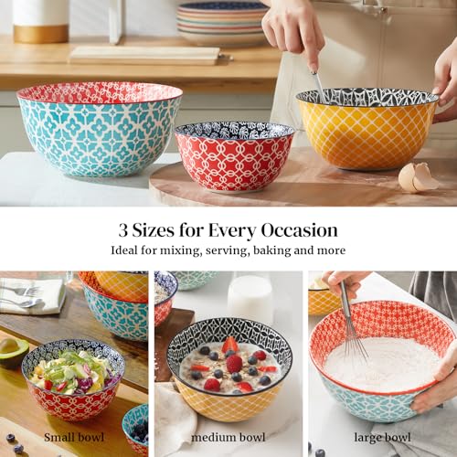 DOWAN Mixing Bowls, Ceramic Mixing Bowls for Kitchen, Colorful Vibrant Nesting Bowls for Cooking, Baking, Prepping, Serving, Salad, Housewarming Gift, Microwave Dishwasher Safe, 3.7/2/1 Qt, Set of 3 - My Kitchen Products