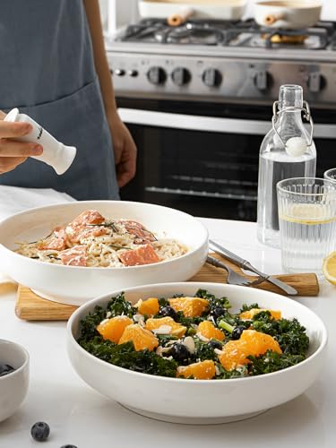 DOWAN Pasta Bowls, 65 oz Large Salad Bowls Set of 2, 10'' Serving Bowls for Wedding, Ceramic Shallow Bowl Plates, Serving Dishes for Entertaining, Microwave Dishwasher Safe - My Kitchen Products