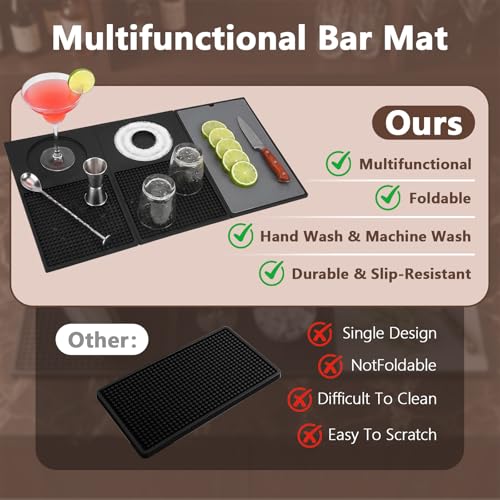 Dreamtop Bar Mat for Countertop - 3-Layer Multifunctional Foldable Silicone Cocktail Mat with Cutting Board, 22'' x 12'' Drying Mats, Bar Accessories for Home Bar Outdoor Picnic Camping Travel - My Kitchen Products