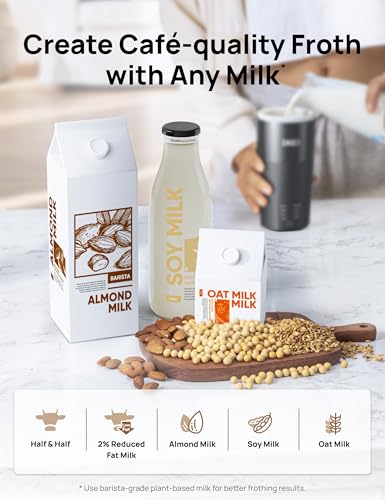 DREO Milk Frother, 4-in-1 Electric Frother for Coffee, Hot and Cold Foam Maker for Cappuccino, Flat-white, Latte with Plant-based and Dairy Milk, Multi-stage, Easy to Clean, Temperature Control, Black - My Kitchen Products