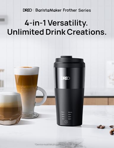 DREO Milk Frother, 4-in-1 Electric Frother for Coffee, Hot and Cold Foam Maker for Cappuccino, Flat-white, Latte with Plant-based and Dairy Milk, Multi-stage, Easy to Clean, Temperature Control, Black - My Kitchen Products