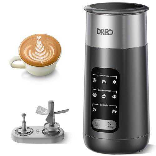 DREO Milk Frother, 8-in-1 Electric Stainless Steel Frother for Latte Art Microfoam and Coffee, 9oz/270ml Warm and Cold Foam Automatic Frothers, LED, Easy to Clean - My Kitchen Products