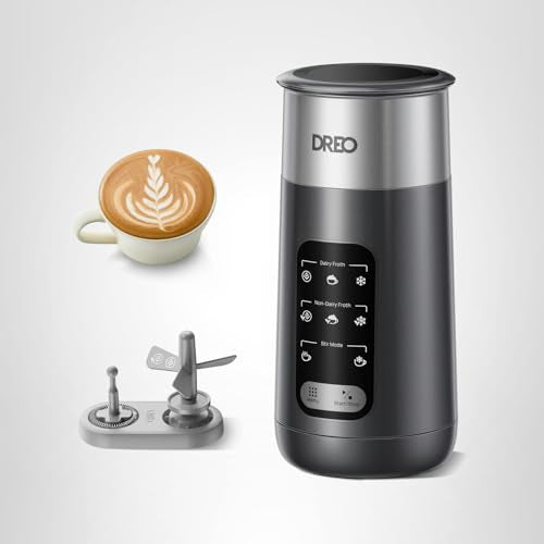 DREO Milk Frother, 8-in-1 Electric Stainless Steel Frother for Latte Art Microfoam and Coffee, 9oz/270ml Warm and Cold Foam Automatic Frothers, LED, Easy to Clean - My Kitchen Products