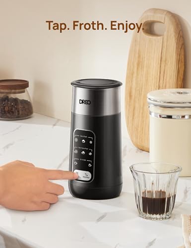 DREO Milk Frother, 8-in-1 Electric Stainless Steel Frother for Latte Art Microfoam and Coffee, 9oz/270ml Warm and Cold Foam Automatic Frothers, LED, Easy to Clean - My Kitchen Products