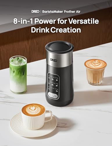 DREO Milk Frother, 8-in-1 Electric Stainless Steel Frother for Latte Art Microfoam and Coffee, 9oz/270ml Warm and Cold Foam Automatic Frothers, LED, Easy to Clean - My Kitchen Products