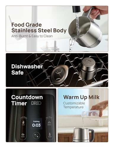 DREO Milk Frother, All-in-1 Electric Foam Maker for Coffee, 15oz/450ml Automatic Foam Frother for Latte Art-level Microfoam, 30+ Drinks, Easy to Clean, Dishwasher Safe, LED display - My Kitchen Products