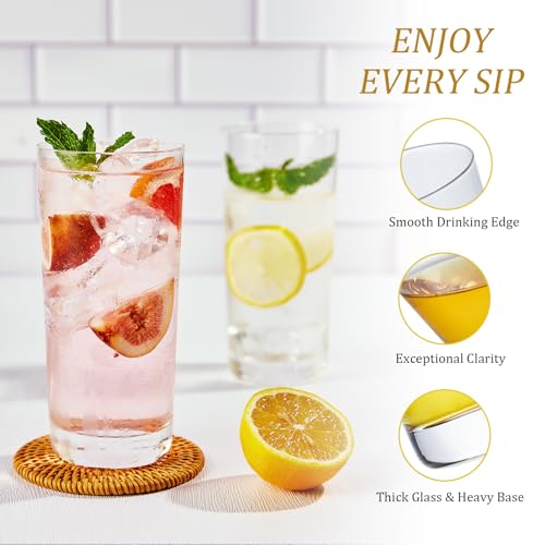 Drinking Glasses Set of 6, 16 oz Tall Drinking Glasses Highball Glassware, Borosilicate Glass Crystal Highball Glasses, Tom Collins Bar Glassware, Water Glass Cups for Cocktail, Mojito Bar Glassware - My Kitchen Products