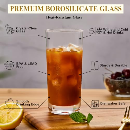 Drinking Glasses Set of 6, 16 oz Tall Drinking Glasses Highball Glassware, Borosilicate Glass Crystal Highball Glasses, Tom Collins Bar Glassware, Water Glass Cups for Cocktail, Mojito Bar Glassware - My Kitchen Products