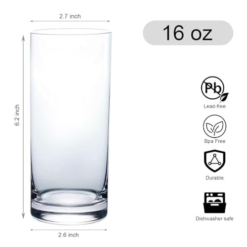 Drinking Glasses Set of 6, 16oz Crystal Highball Glasses, Clear Tall Glass Cups,Water Glass for Kitchen,Tom Collins,Juice,Whiskey,Mojito Cocktail Glasses for Bar Glassware,Gifts for Christmas - My Kitchen Products