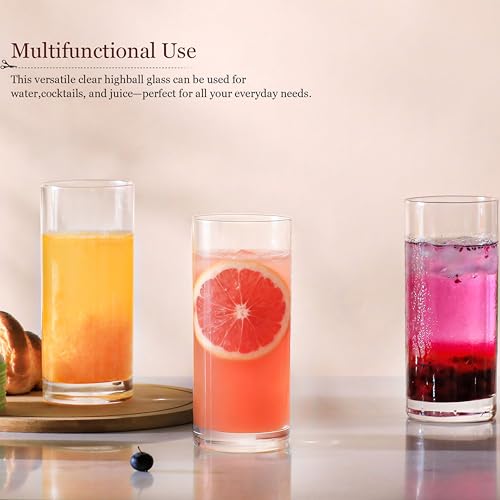 Drinking Glasses Set of 6, 16oz Crystal Highball Glasses, Clear Tall Glass Cups,Water Glass for Kitchen,Tom Collins,Juice,Whiskey,Mojito Cocktail Glasses for Bar Glassware,Gifts for Christmas - My Kitchen Products