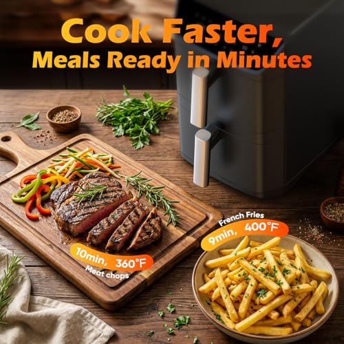 Dual Basket Air Fryer, 12.6QT Family-Size for 10–12 People, XL Basket for 6LB Whole Chicken, DoubleStack Compact Design, 10-in-1 Functions with Reheat, Dehydrate & SyncFinish, Dishwasher-Safe, Black - My Kitchen Products