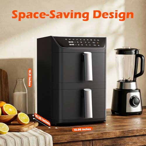 Dual Basket Air Fryer, 12.6QT Family-Size for 10–12 People, XL Basket for 6LB Whole Chicken, DoubleStack Compact Design, 10-in-1 Functions with Reheat, Dehydrate & SyncFinish, Dishwasher-Safe, Black - My Kitchen Products
