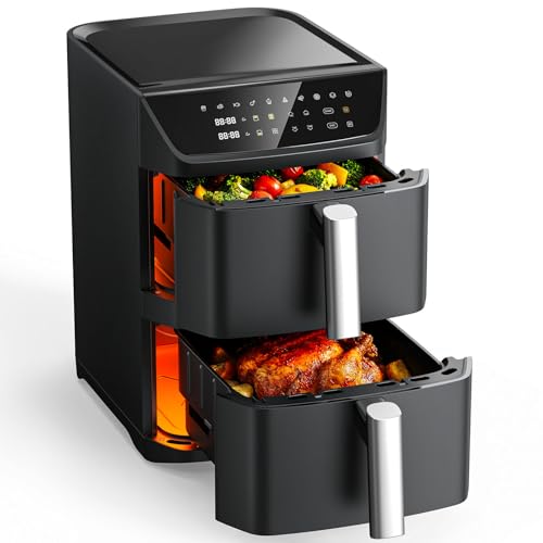 Dual Basket Air Fryer, 12.6QT Family-Size for 10–12 People, XL Basket for 6LB Whole Chicken, DoubleStack Compact Design, 10-in-1 Functions with Reheat, Dehydrate & SyncFinish, Dishwasher-Safe, Black - My Kitchen Products