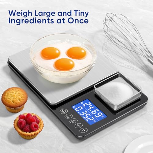 Dual Platform Food Kitchen Scale with 0.01g/0.001oz High Precision, 15kg/33lb Bakery Scale, Dual Accuracy Kitchen Scale for Sourdough Bread, Baking and Cooking with 7 Unit Tare and Totalizer - My Kitchen Products