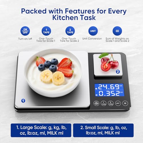 Dual Platform Food Kitchen Scale with 0.01g/0.001oz High Precision, 15kg/33lb Bakery Scale, Dual Accuracy Kitchen Scale for Sourdough Bread, Baking and Cooking with 7 Unit Tare and Totalizer - My Kitchen Products