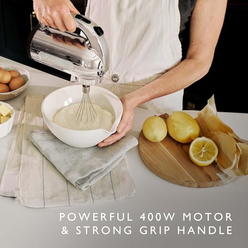 Dualit Hand Mixer - 300W- Strong Grip Handle - Attachments Included - Integral Plug Storage - 4 Speed Settings - Repairable gears - Flat Beaters, Dough Hooks, Balloon Whisk - My Kitchen Products