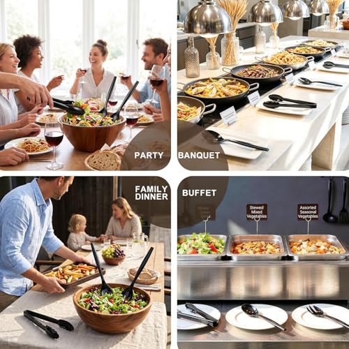 Dualshine 24 Pcs Disposable Black Plastic Serving Utensils,8 Set Including 9.72" Plastic Serving Spoons, Forks and 8.46" Tongs, for Dinner Parties, Buffets,Banquets, Events, Weddings, and Daily Use - My Kitchen Products