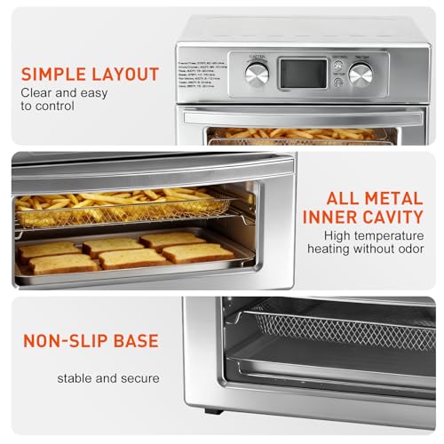 DUMOS Air Fryer Toaster Oven Combo, 23QT Toaster Ovens Countertop, 180–450°F Adjustable Temp, 60-Min Auto-Off Timer, 4-in-1 Air Fry, Toast, Broil & Bake, Stainless Steel, Accessories Included - My Kitchen Products