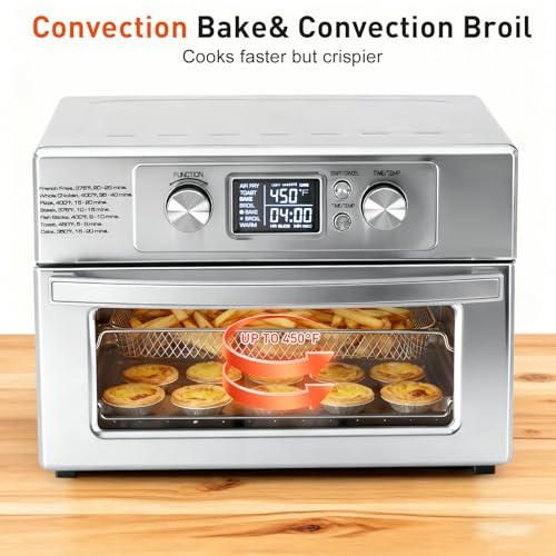 DUMOS Air Fryer Toaster Oven Combo, 23QT Toaster Ovens Countertop, 180–450°F Adjustable Temp, 60-Min Auto-Off Timer, 4-in-1 Air Fry, Toast, Broil & Bake, Stainless Steel, Accessories Included - My Kitchen Products