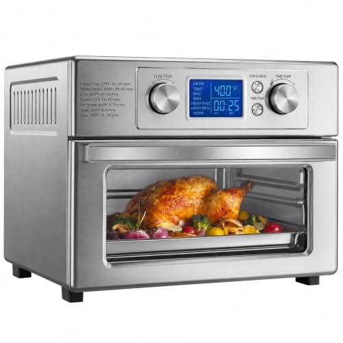 DUMOS Air Fryer Toaster Oven Combo, 23QT Toaster Ovens Countertop, 180–450°F Adjustable Temp, 60-Min Auto-Off Timer, 4-in-1 Air Fry, Toast, Broil & Bake, Stainless Steel, Accessories Included - My Kitchen Products