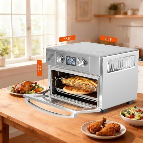 DUMOS Air Fryer Toaster Oven Combo, 23QT Toaster Ovens Countertop, 180–450°F Adjustable Temp, 60-Min Auto-Off Timer, 4-in-1 Air Fry, Toast, Broil & Bake, Stainless Steel, Accessories Included - My Kitchen Products