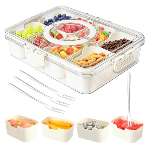 Dunruz Snackle Box Container,Portable Snack Box 8 Compartment Divided Serving Tray with Lid,Clear Storage Organizer