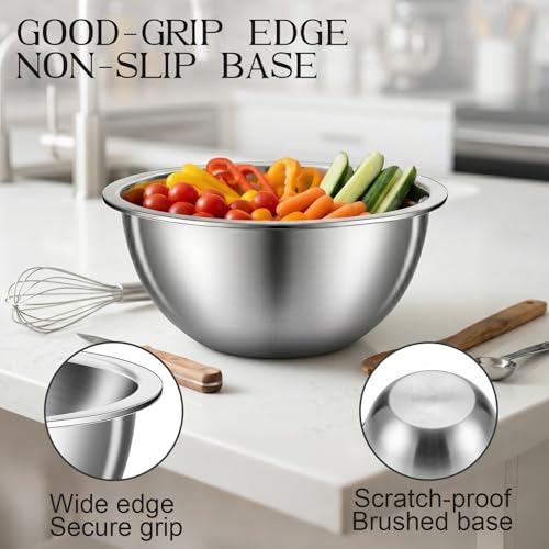 DUTZUN Heavy-Duty Stainless Steel Mixing Bowls Set of 5 plus 3QT Colander, Nesting Kitchen Metal Bowl for Baking Prep Salads Serving Cooking, Dishwasher Safe — 4.0 to 0.8 QT - My Kitchen Products
