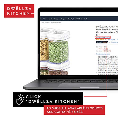 DWËLLZA KITCHEN Airtight Food Storage Containers for Pantry With White Lids 1L - 6 Pack - Clear Plastic Air Tight Kitchen Containers Pantry Organization and Storage BPA-Free Keeps Food Fresh & Dry - My Kitchen Products