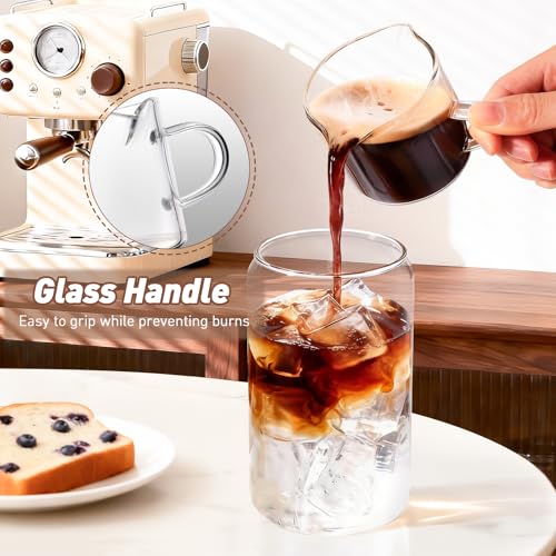 DWTS DANWEITESI Espresso Cups Set of 2: Espresso Machine Accessories - Espresso Shot Cups for Home Baristas - Essential Coffee Bar Accessories - 4oz Glass Espresso Cup Set with Handled and Spout - My Kitchen Products