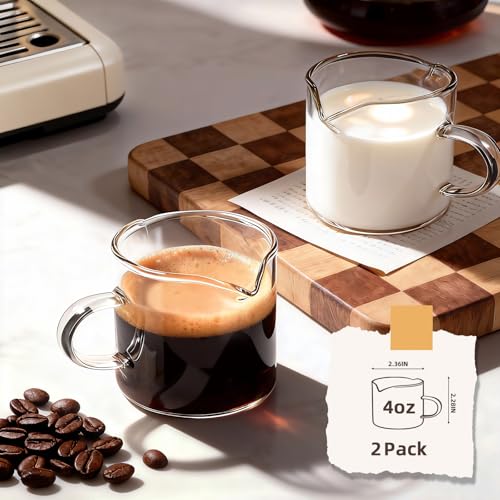 DWTS DANWEITESI Espresso Cups Set of 2: Espresso Machine Accessories - Espresso Shot Cups for Home Baristas - Essential Coffee Bar Accessories - 4oz Glass Espresso Cup Set with Handled and Spout - My Kitchen Products