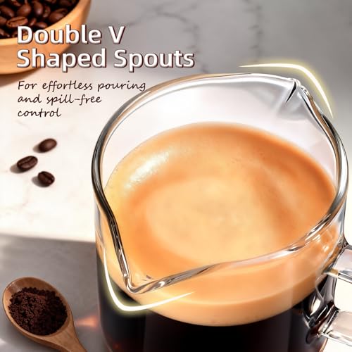 DWTS DANWEITESI Espresso Cups Set of 2: Espresso Machine Accessories - Espresso Shot Cups for Home Baristas - Essential Coffee Bar Accessories - 4oz Glass Espresso Cup Set with Handled and Spout - My Kitchen Products
