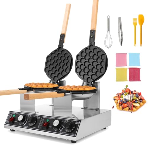 Dyna-Living Bubble Waffle Maker Commercial Double-head Egg Puff Waffle Maker, 1400W & 1400W Non-stick Hong Kong Bubble Waffle Machine, 180° Rotating, Non-stick Coating, Dual Temperature Control - My Kitchen Products
