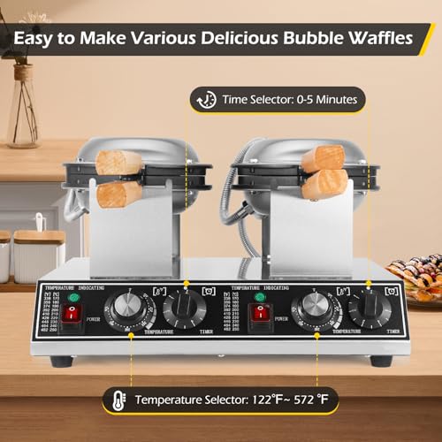 Dyna-Living Bubble Waffle Maker Commercial Double-head Egg Puff Waffle Maker, 1400W & 1400W Non-stick Hong Kong Bubble Waffle Machine, 180° Rotating, Non-stick Coating, Dual Temperature Control - My Kitchen Products