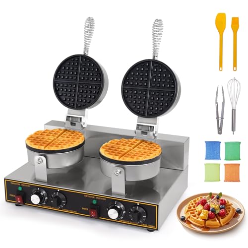 Dyna-Living Waffle Maker 2400W Double Waffle Iron Maker Restaurant Non-stick Round Waffle Machine Commercial Waffle Maker Large Waffle Machine for Hotel, Thicken Stainless Steel - My Kitchen Products