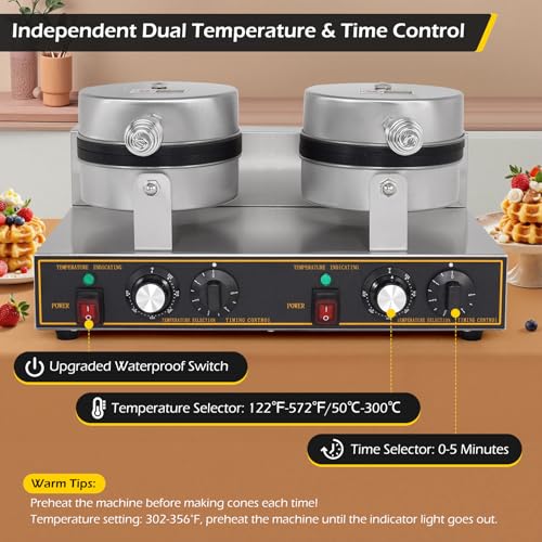 Dyna-Living Waffle Maker 2400W Double Waffle Iron Maker Restaurant Non-stick Round Waffle Machine Commercial Waffle Maker Large Waffle Machine for Hotel, Thicken Stainless Steel - My Kitchen Products
