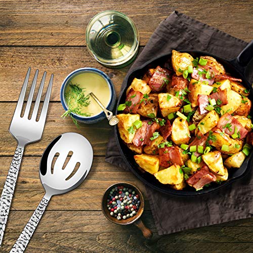 E-far Hammered Serving Utensils, 5-Piece Stainless Steel Square Hostess Serving Set for Buffet Party Kitchen Restaurant, Mirror Finished & Dishwasher Safe - My Kitchen Products