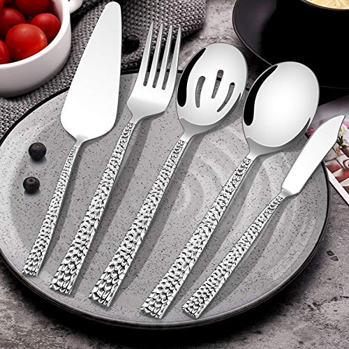 E-far Hammered Serving Utensils, 5-Piece Stainless Steel Square Hostess Serving Set for Buffet Party Kitchen Restaurant, Mirror Finished & Dishwasher Safe - My Kitchen Products