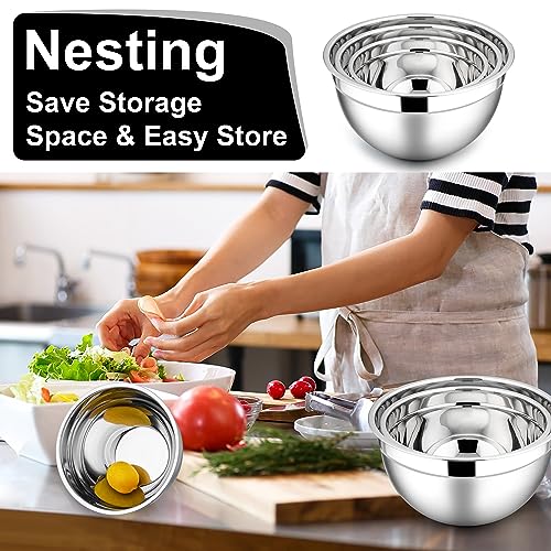 E-far Mixing Bowls with Lids, 6-Piece Stainless Steel Salad Bowls Metal Nesting Bowls for Baking Cooking and Prepping, Airtight Lids & Stackable Design, Size 4.5, 3, 1.5 QT (Black) - My Kitchen Products