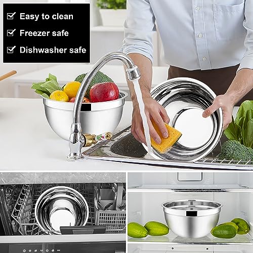 E-far Mixing Bowls with Lids, 6-Piece Stainless Steel Salad Bowls Metal Nesting Bowls for Baking Cooking and Prepping, Airtight Lids & Stackable Design, Size 4.5, 3, 1.5 QT (Black) - My Kitchen Products