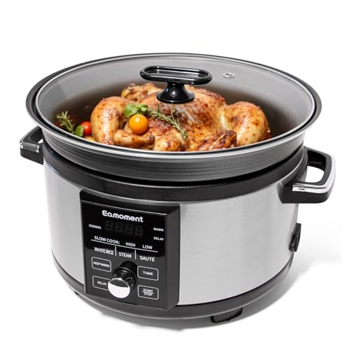 Eamoment 5.5QT Programmable Slow Cooker With Timer,Non Stick Aluminum Alloy Liner.SLOW COOK HIGH/SLOW COOK LOW/WHITE RICE/STEAM/SAUTE/WARM/DELAY,and Other Practical Functions - My Kitchen Products