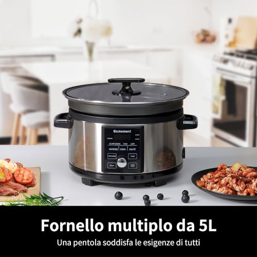 Eamoment 5.5QT Programmable Slow Cooker With Timer,Non Stick Aluminum Alloy Liner.SLOW COOK HIGH/SLOW COOK LOW/WHITE RICE/STEAM/SAUTE/WARM/DELAY,and Other Practical Functions - My Kitchen Products