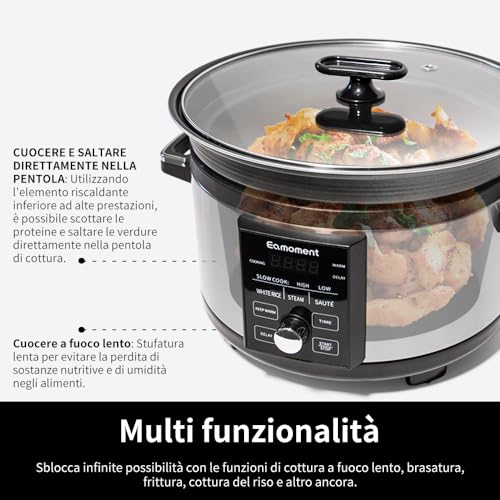 Eamoment 5.5QT Programmable Slow Cooker With Timer,Non Stick Aluminum Alloy Liner.SLOW COOK HIGH/SLOW COOK LOW/WHITE RICE/STEAM/SAUTE/WARM/DELAY,and Other Practical Functions - My Kitchen Products