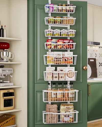 Eastherry Over The Door Organizer，8-Tier Over The Door Pantry Organizer with Adjustable Baskets，Metal Hanging Pantry