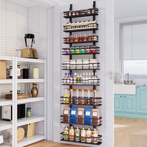 Eastherry Over The Door Pantry Organizer，9-Tier Over The Door Organizer with Adjustable Basket，Metal Hanging Pantry Organizers and Storage for Kitchen, Back of Door Seasoning Rack (Black) - My Kitchen Products