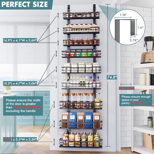 Eastherry Over The Door Pantry Organizer，9-Tier Over The Door Organizer with Adjustable Basket，Metal Hanging Pantry Organizers and Storage for Kitchen, Back of Door Seasoning Rack (Black) - My Kitchen Products