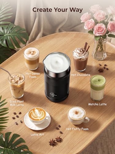 Ecoflarix Large Capacity Milk Frother: 4-in-1 Electric Milk Steamer 350ml, 7700RPM High Speed, 120s Fast Frothing, 𝐇𝐨𝐭 & 𝐂𝐨𝐥𝐝 Foam Maker, Helpful Stainless Steel for Latte - Grayish Black - My Kitchen Products
