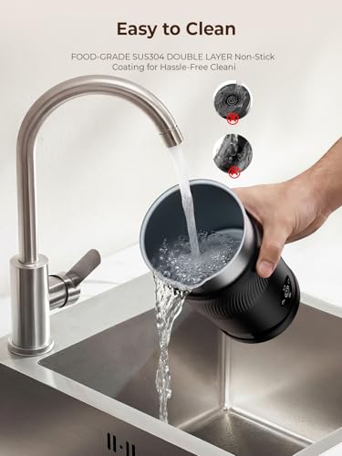 Ecoflarix Large Capacity Milk Frother: 4-in-1 Electric Milk Steamer 350ml, 7700RPM High Speed, 120s Fast Frothing, 𝐇𝐨𝐭 & 𝐂𝐨𝐥𝐝 Foam Maker, Helpful Stainless Steel for Latte - Grayish Black - My Kitchen Products