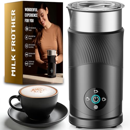Ecoflarix Large Capacity Milk Frother: 4-in-1 Electric Milk Steamer 350ml, 7700RPM High Speed, 120s Fast Frothing, 𝐇𝐨𝐭 & 𝐂𝐨𝐥𝐝 Foam Maker, Helpful Stainless Steel for Latte - Grayish Black - My Kitchen Products