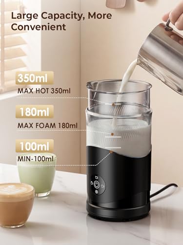 Ecoflarix Large Capacity Milk Frother: 4-in-1 Electric Milk Steamer 350ml, 7700RPM High Speed, 120s Fast Frothing, 𝐇𝐨𝐭 & 𝐂𝐨𝐥𝐝 Foam Maker, Helpful Stainless Steel for Latte - Grayish Black - My Kitchen Products